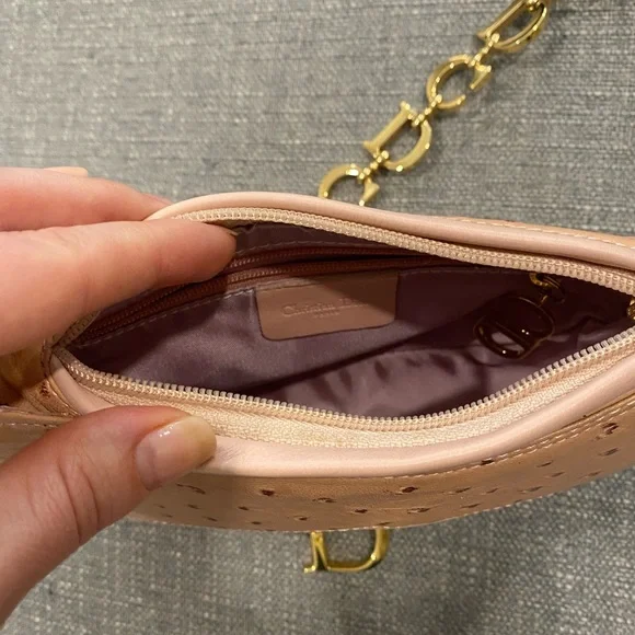 RARE Dior by Galliano Ostrich Saddle Bag in Pink - Picture 10 of 12